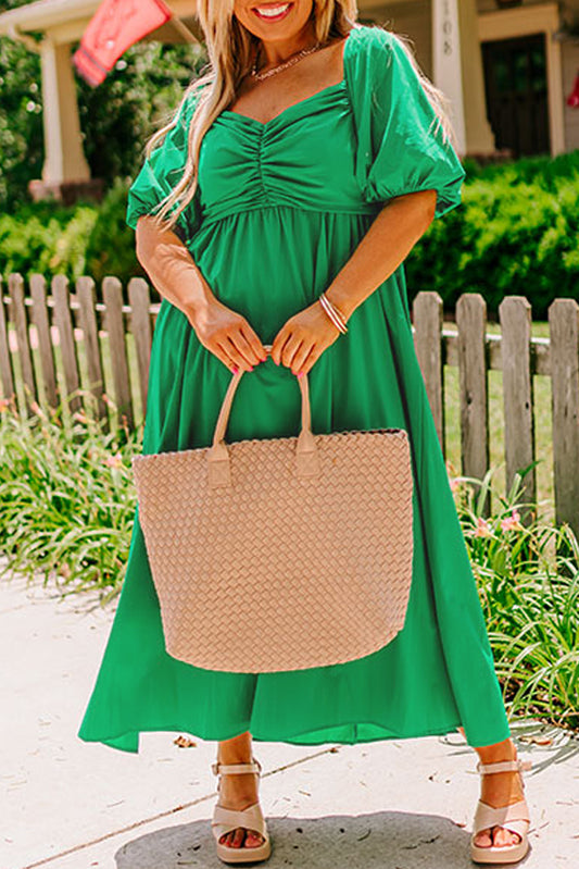 Bright Green Puff Sleeve Dress