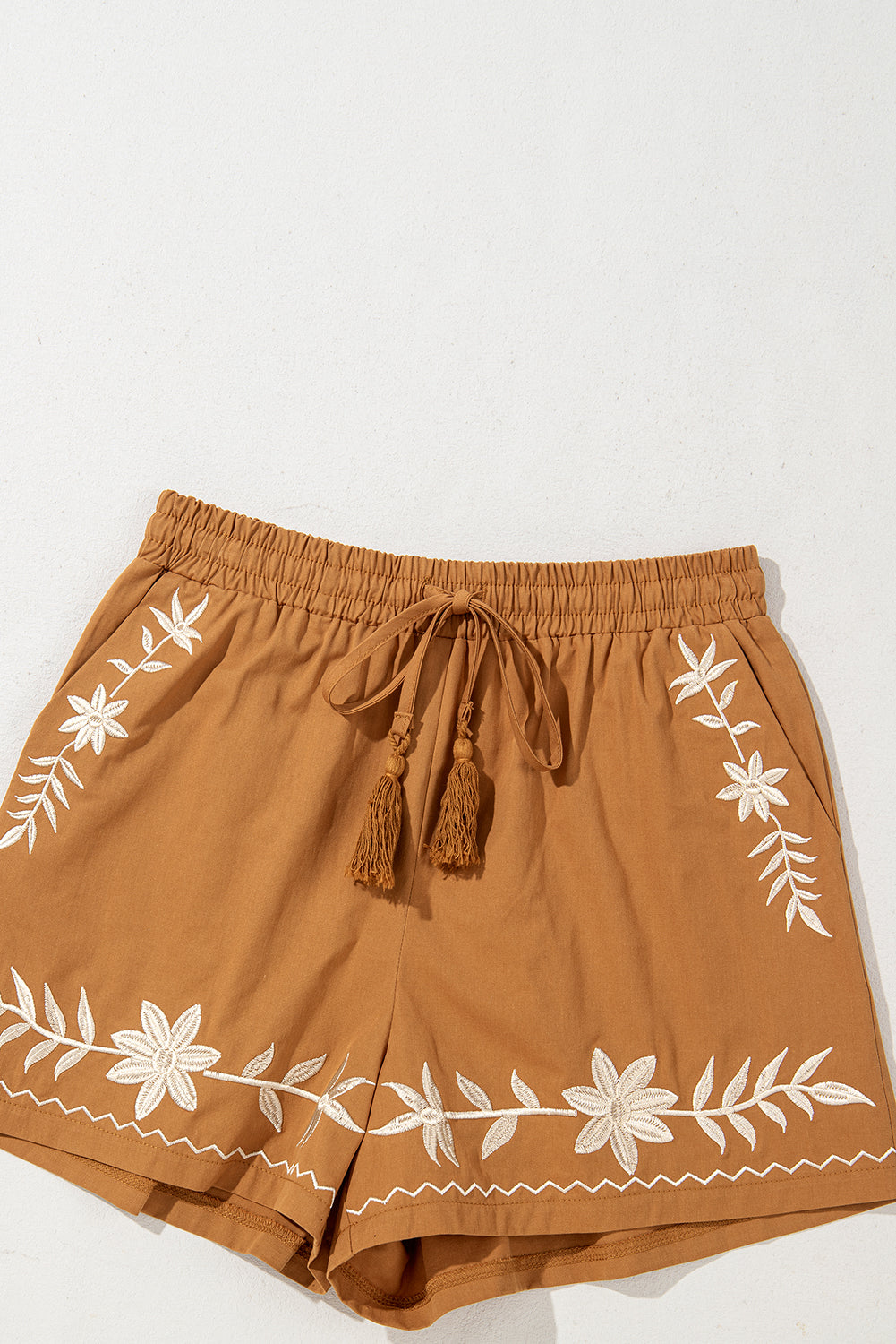Khaki Embroidered Boho shorts