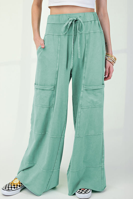 Mint Green High Waist Wide Leg Cargo Pants