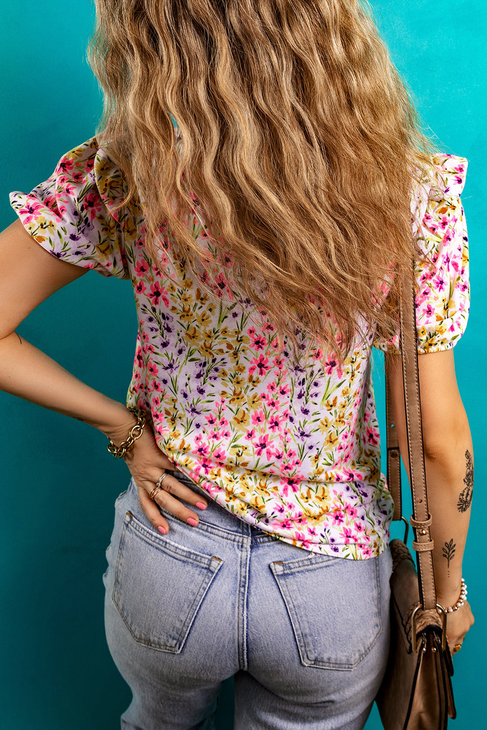 Pink Floral Puff Blouse