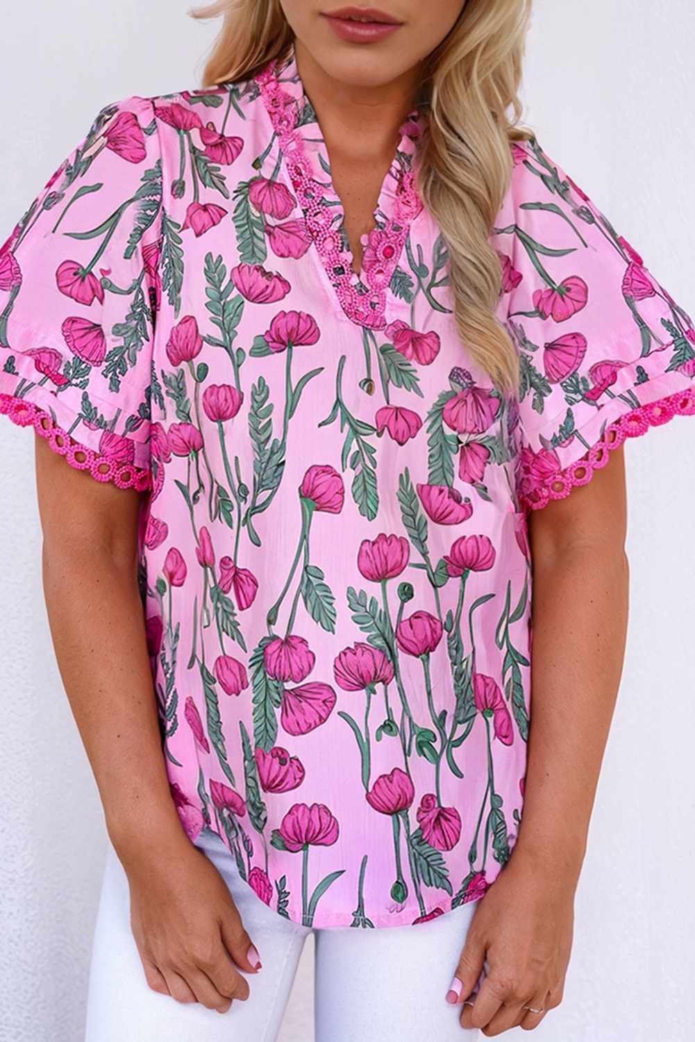Pink Floral Lace Blouse