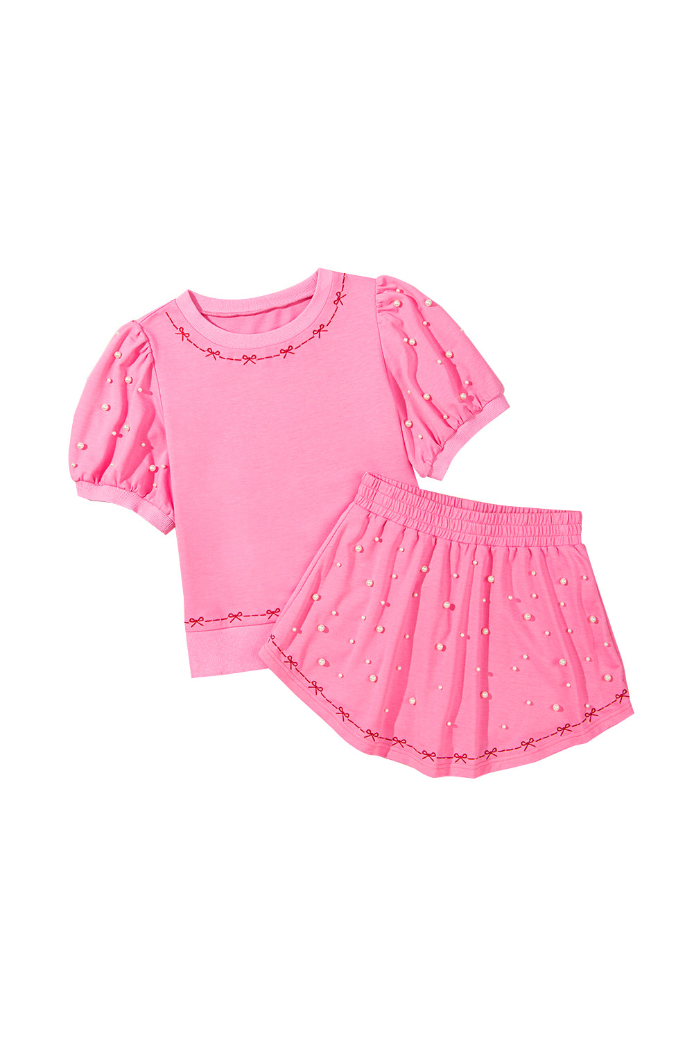 Pink Contrast Bow Trim Pearl Set