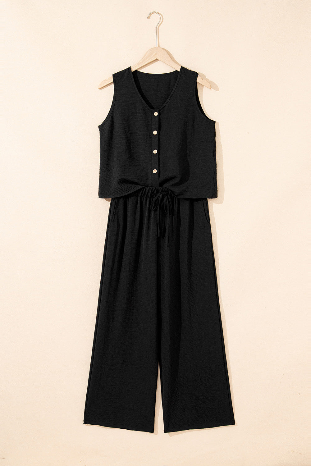 Black Buttoned Vest Set