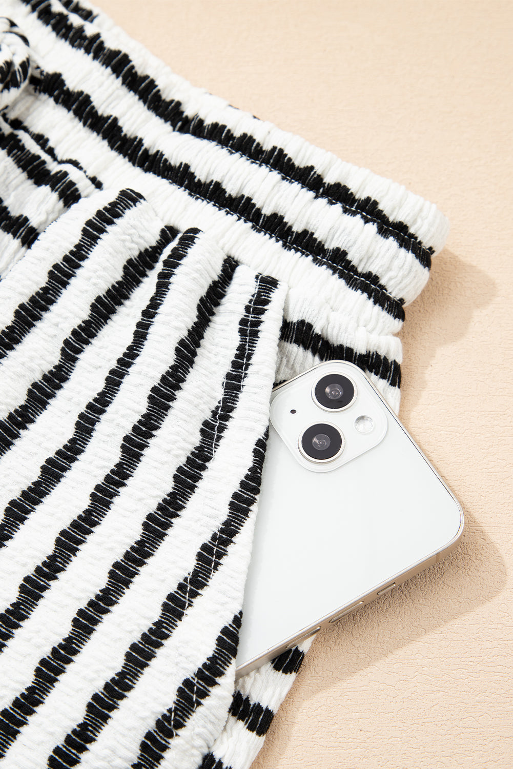 Black Stripe Top and Drawstring Shorts Set