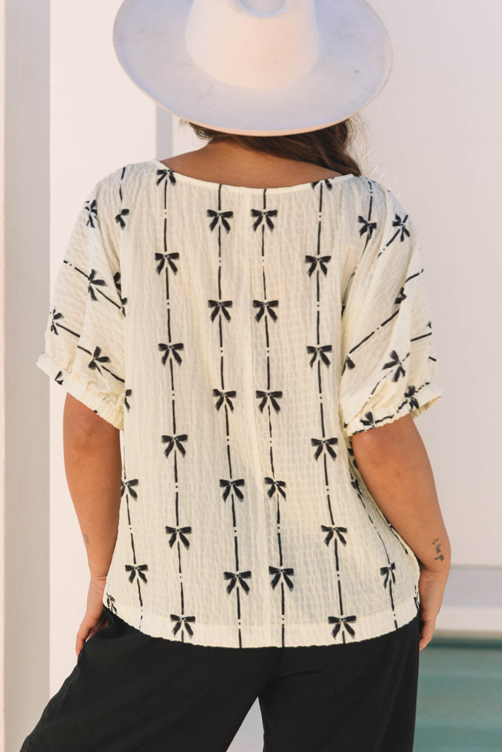 Beige Bow Print Top