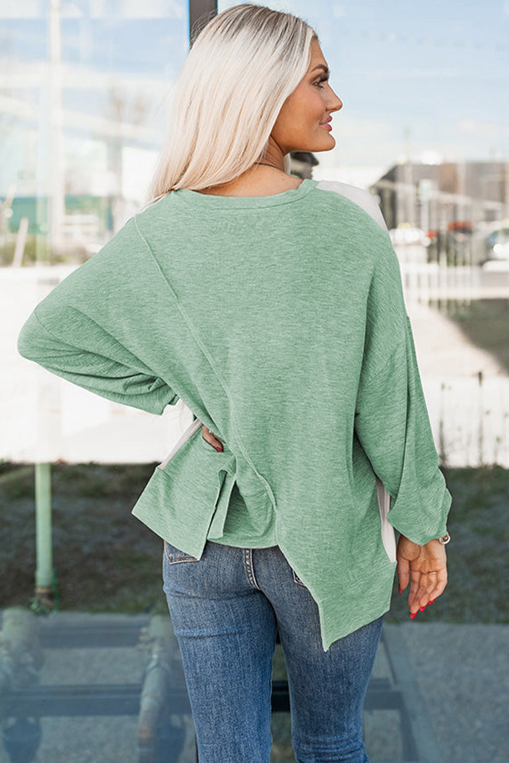 Colorblock Stitch Long Sleeve Top