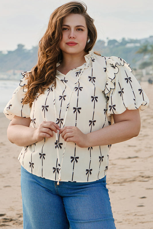 Apricot Bow Print Blouse