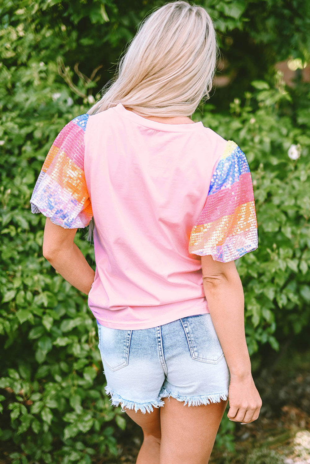 Pink Sequin Puff Sleeve Top