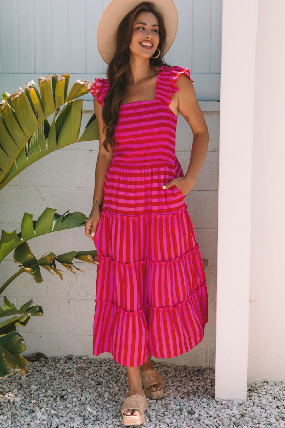 Rose Stripe Tiered Maxi Dress
