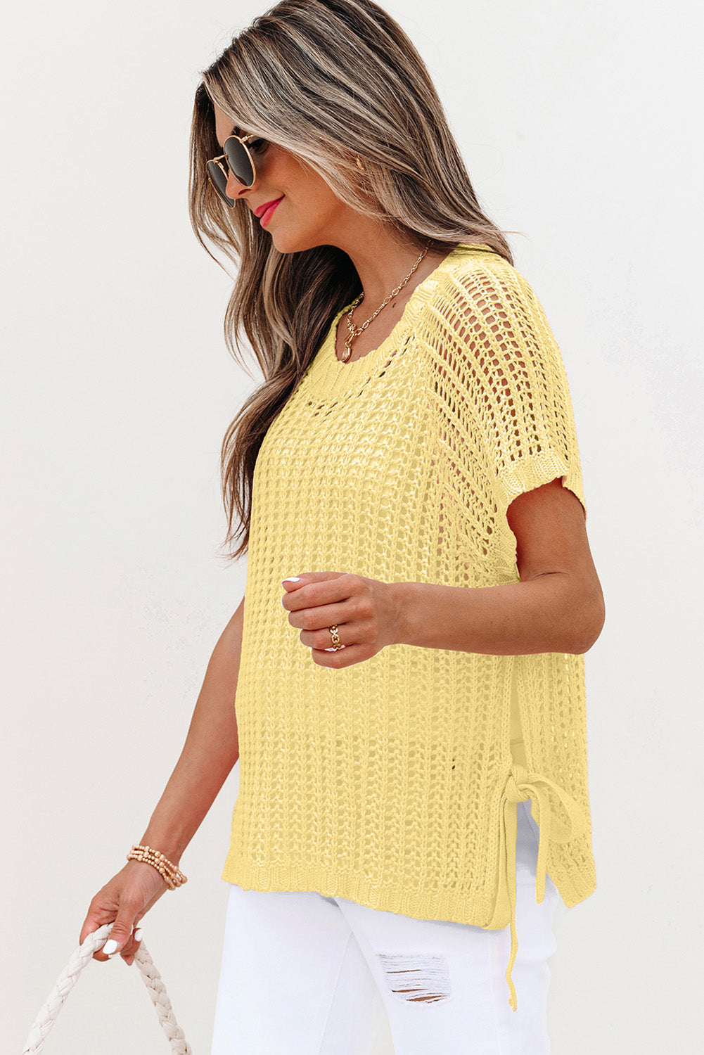 Yellow Cream Crochet Sweater Top