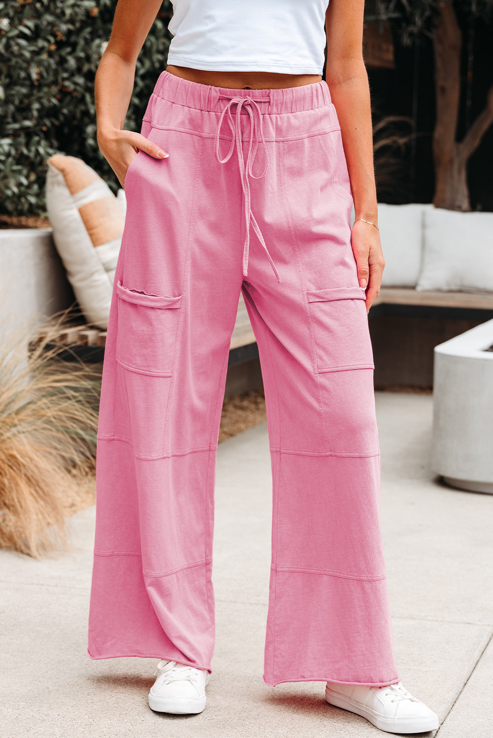 Pink Mineral Wash Wide Leg Cargo Pants