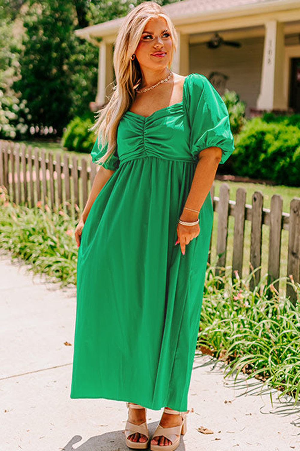 Bright Green Puff Sleeve Dress