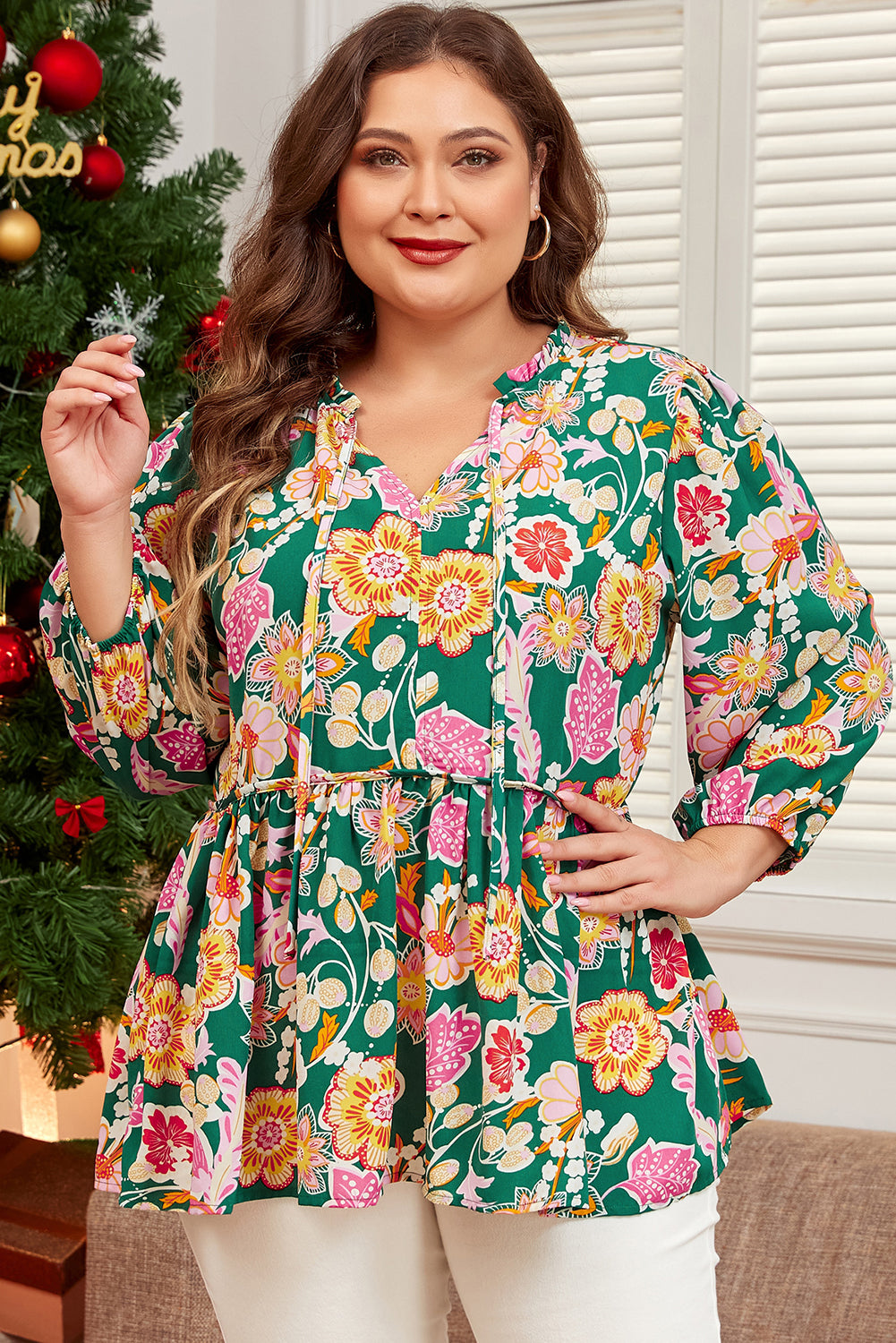 Green Floral Babydoll Top