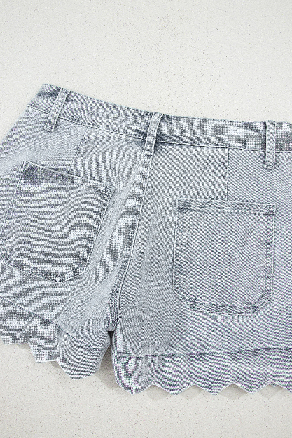 Dusk Blue Scalloped High Waist Denim Shorts