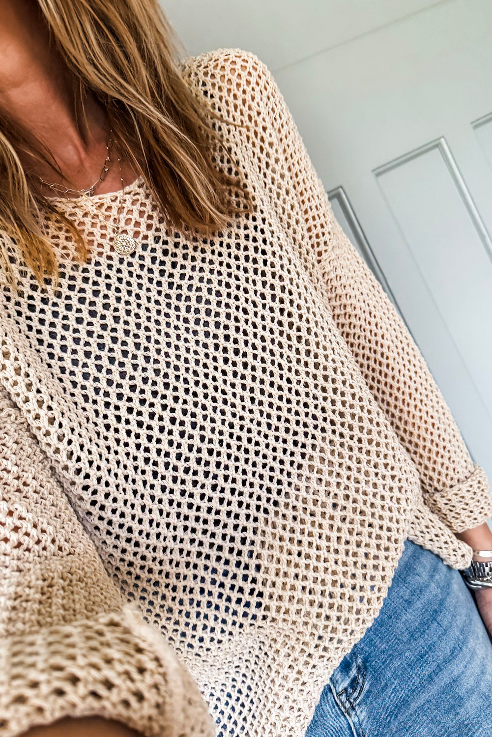 Smoke Gray Crochet Sweater