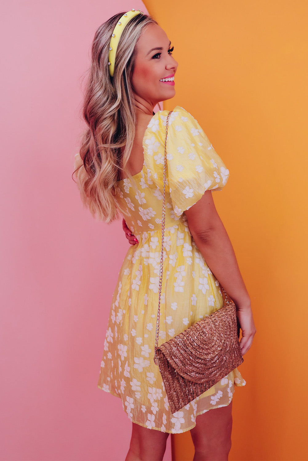 Yellow Boho Flower Mini Dress