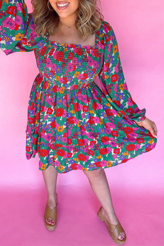 White Floral Long Sleeve Dress