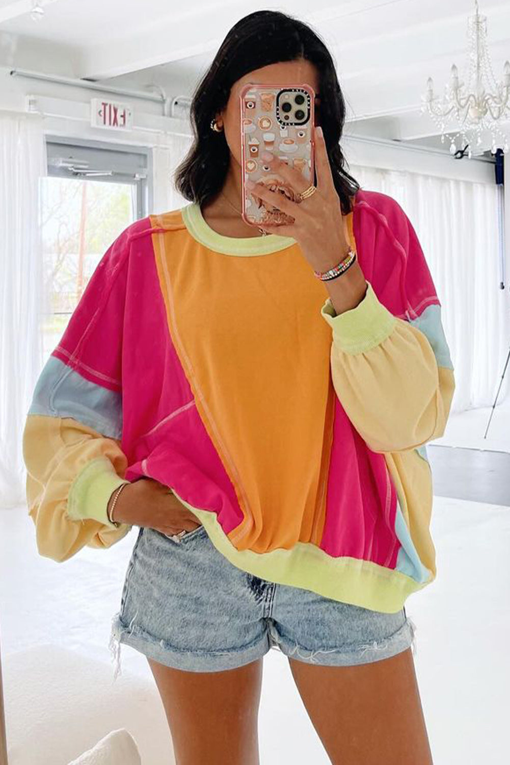 Rose Red Colorblock Sweatshirt