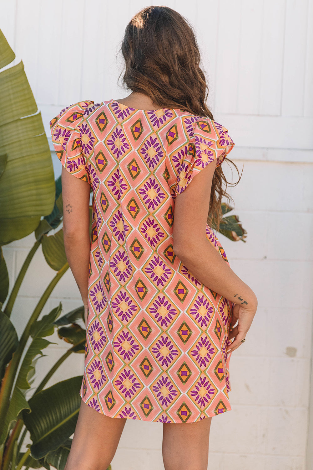 Orange Geometric Floral Mini Dress