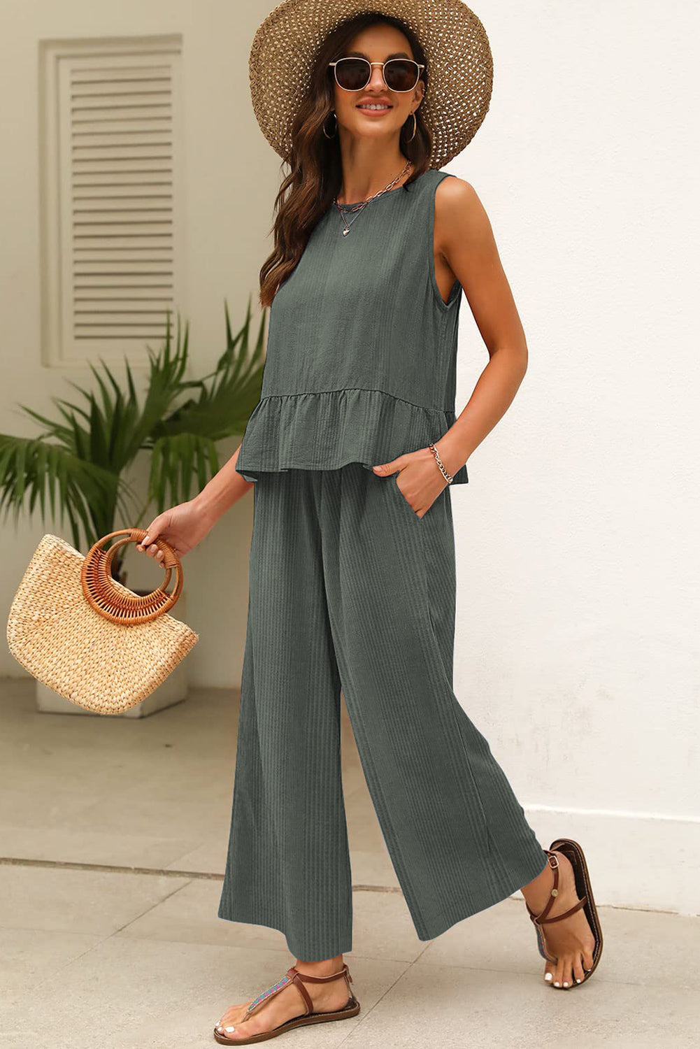 Duffel Green Top and Pants Set