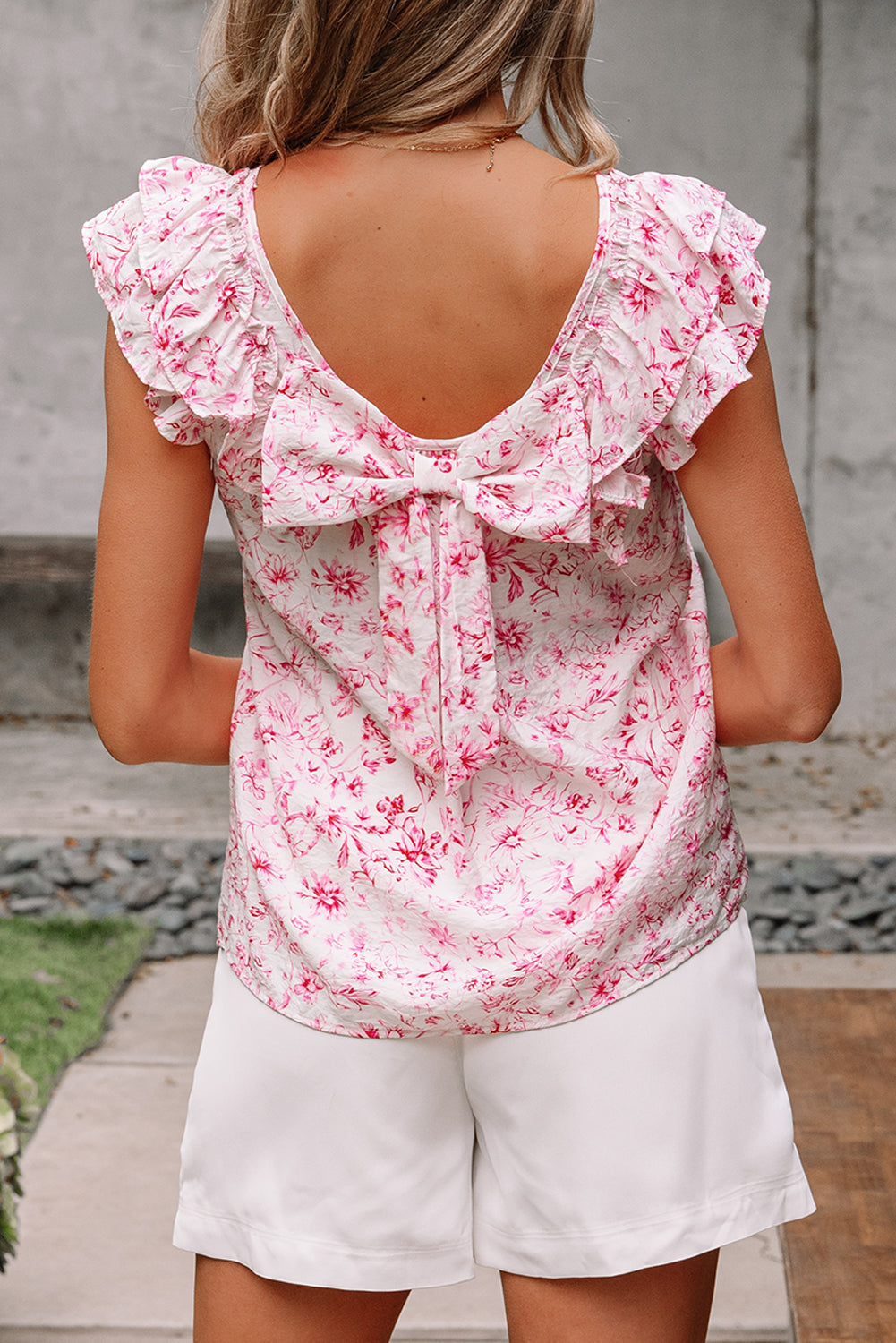 Pink Floral Ruffled Blouse