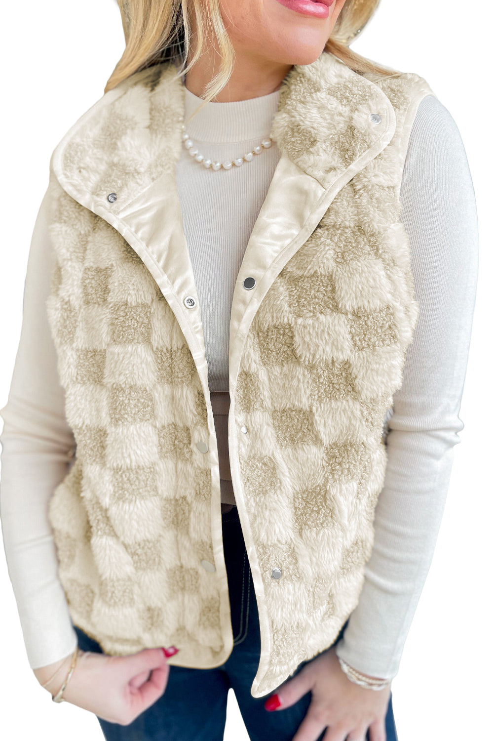 Khaki Sherpa Vest Jacket With Pocket