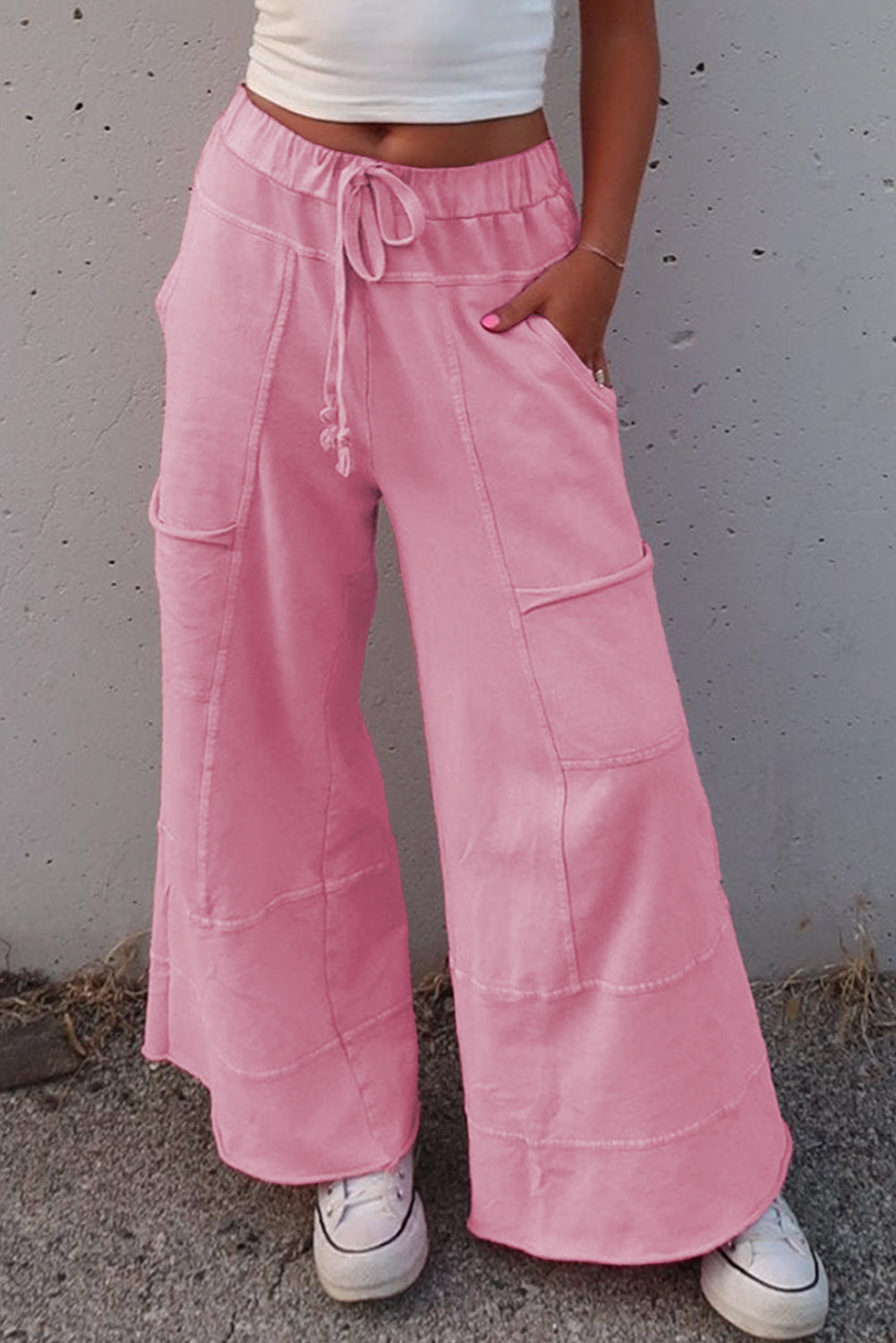 Pink Mineral Wash Wide Leg Cargo Pants