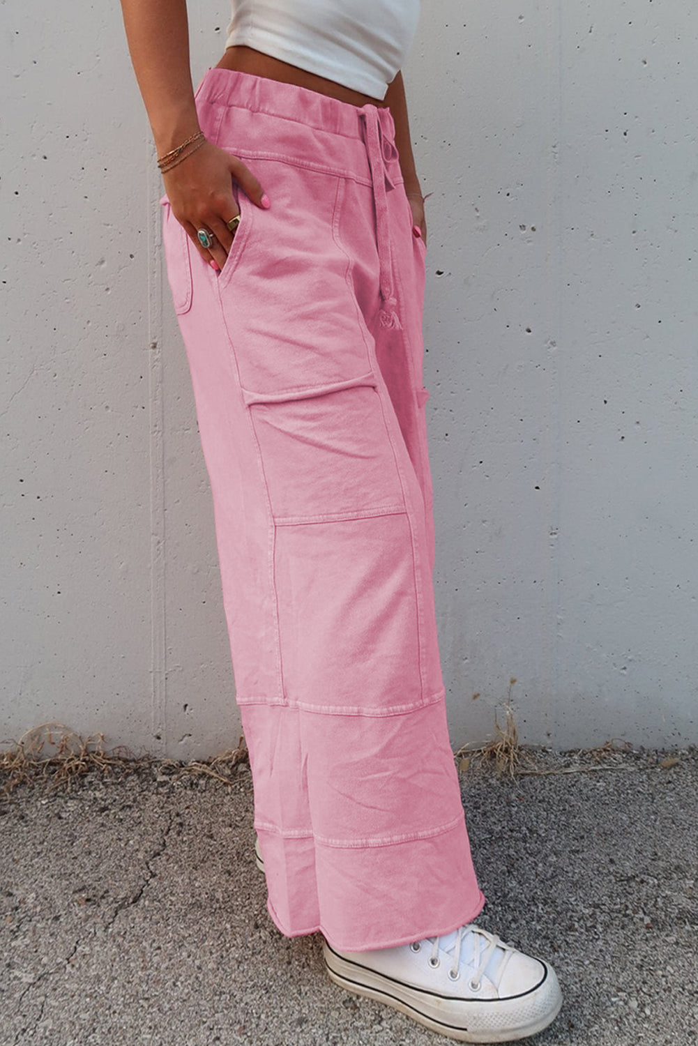 Pink Mineral Wash Wide Leg Cargo Pants