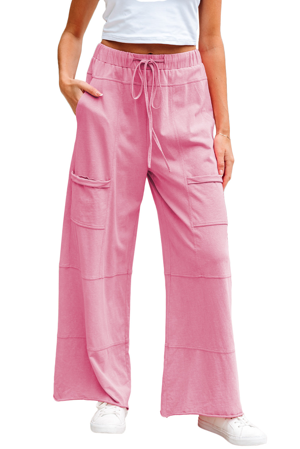 Pink Mineral Wash Wide Leg Cargo Pants