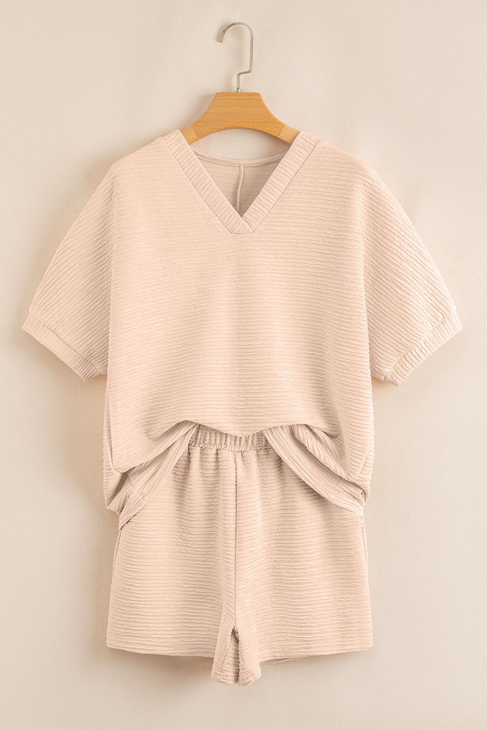 Apricot Textured Shirt and Shorts Set