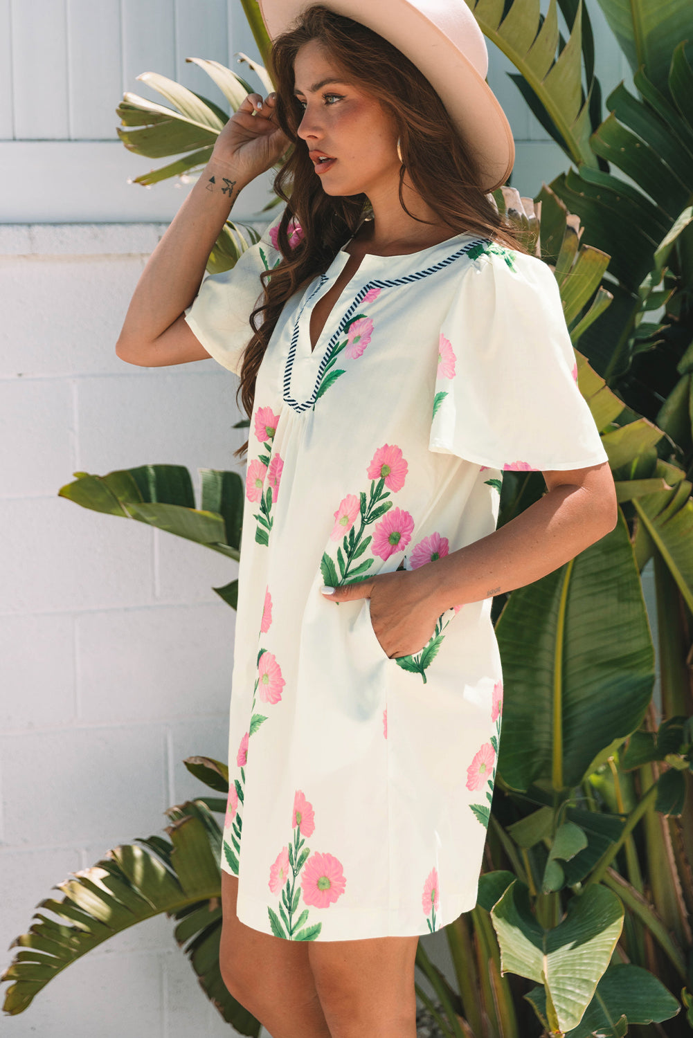 Apricot Floral Mini Dress