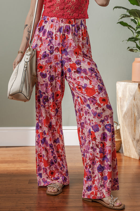 Purple Floral Wide Leg Pants