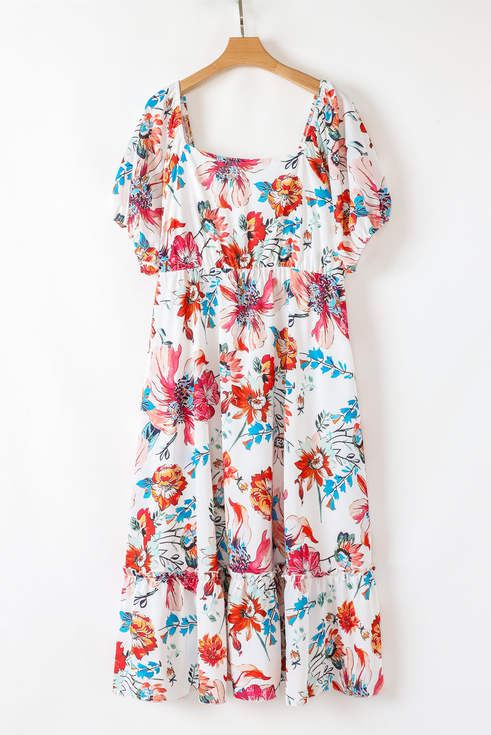 White Floral Flowy Midi Dress