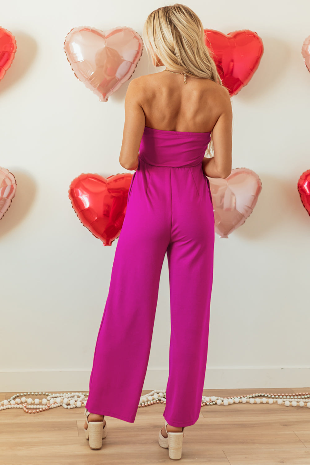 Bright Pink Bowknot Wide Leg Jumpsuit