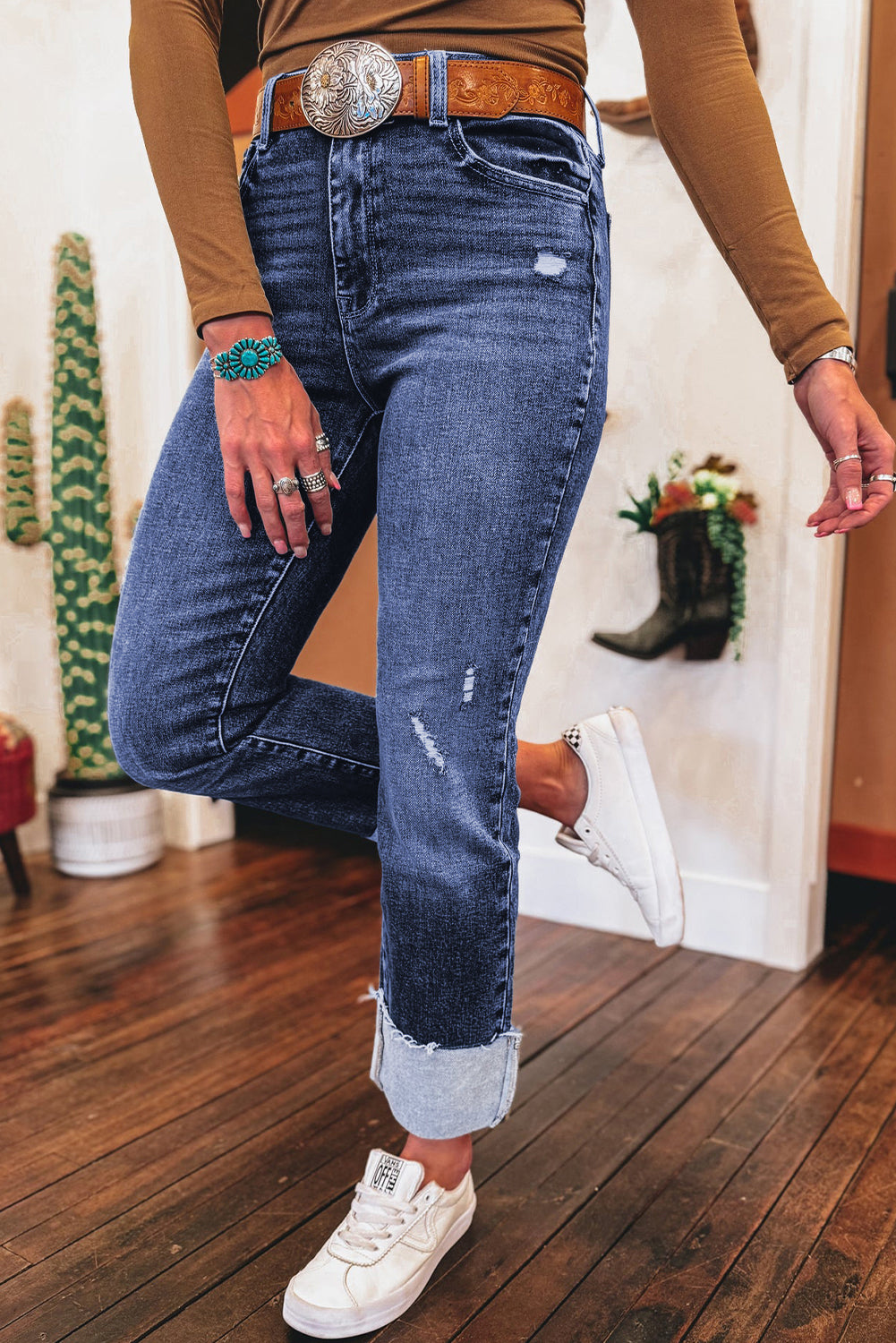 Folded Cuffed High Waist Jeans