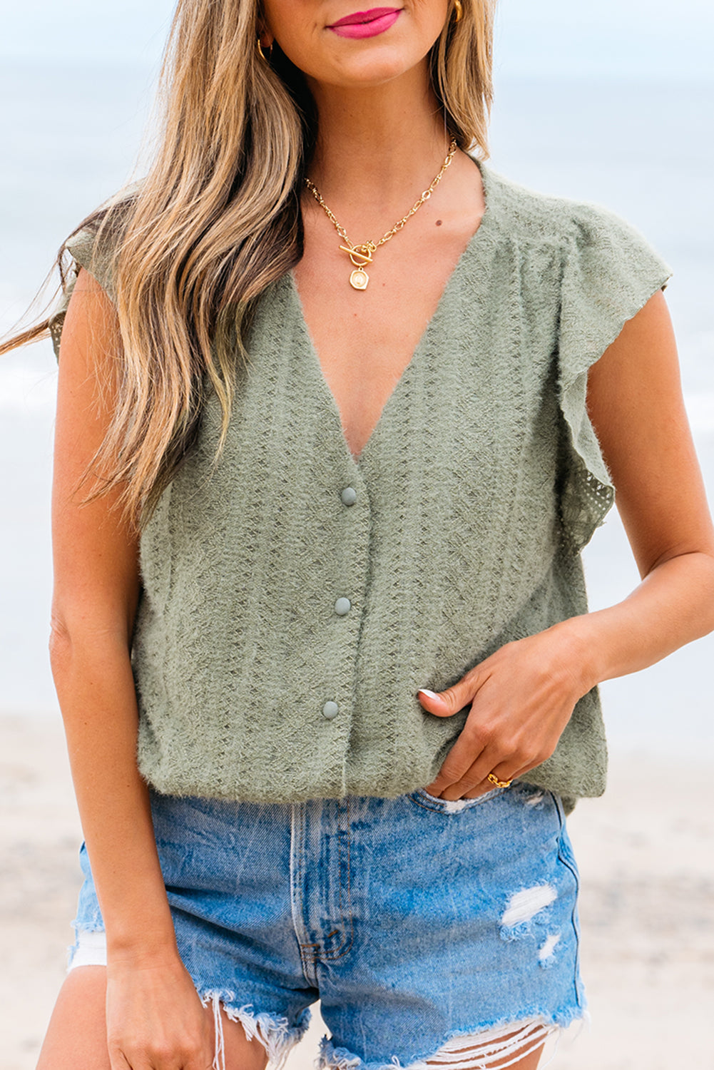 Green Flutter Sleeve Shirt