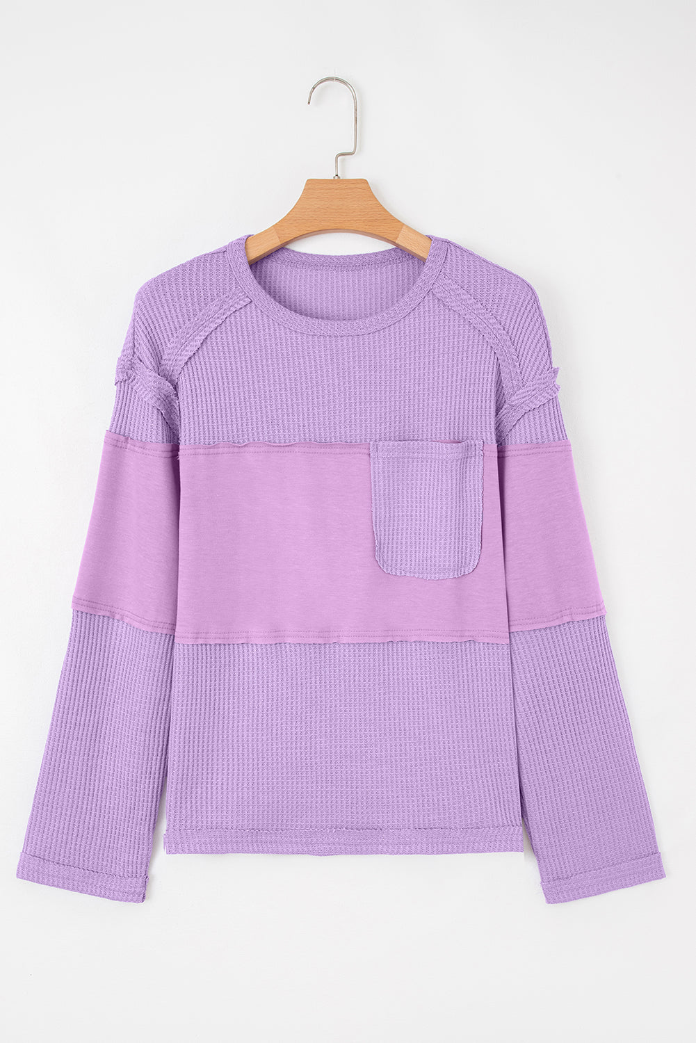 Thermal Knit Patchwork Long Sleeve Top