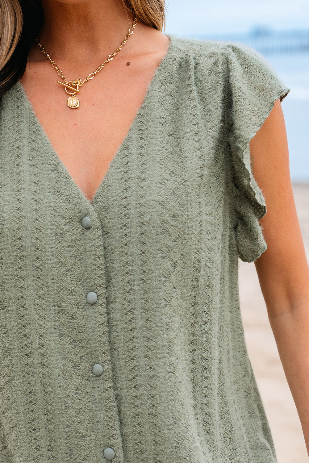 Green Flutter Sleeve Shirt