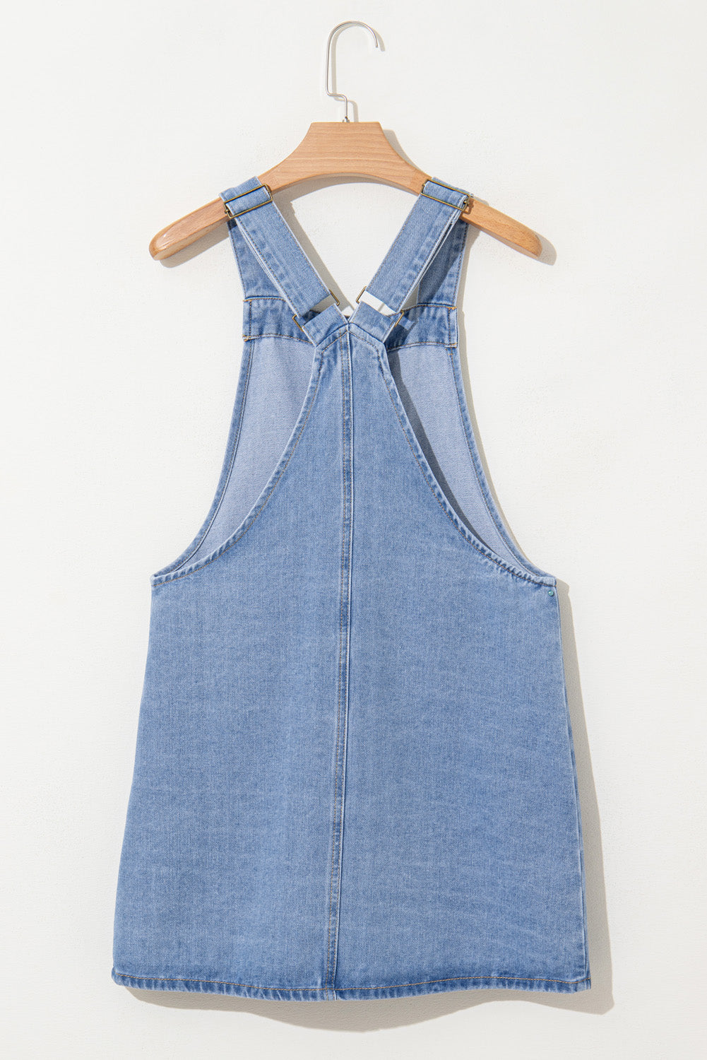 Blue Wide Strap Button Front Pocketed Denim Mini Dress