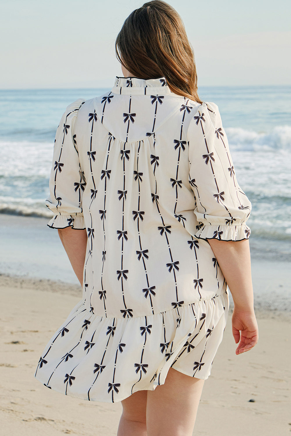 Apricot Bow Printed Mini Dress