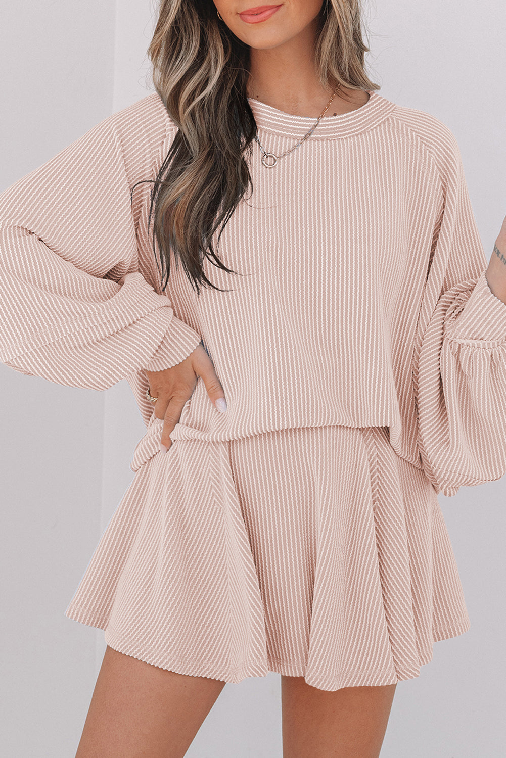 Corded High Waist Ruffled Mini Skirt Set