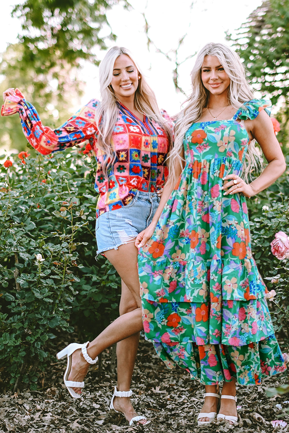 Green Floral Print Maxi Dress