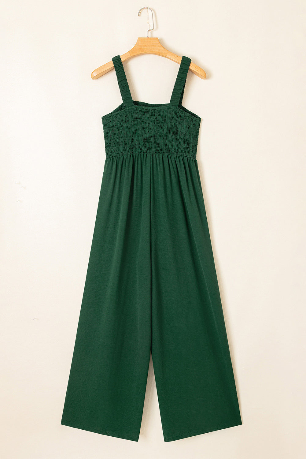 Green Smocked Wide Leg Jumpsuit