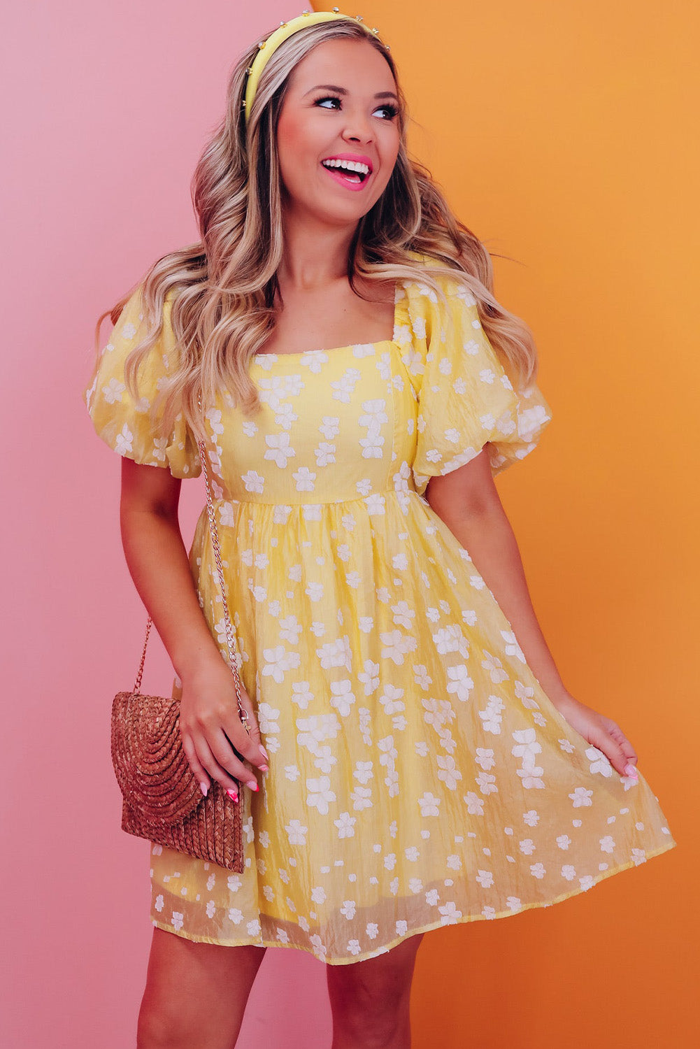 Yellow Boho Flower Mini Dress