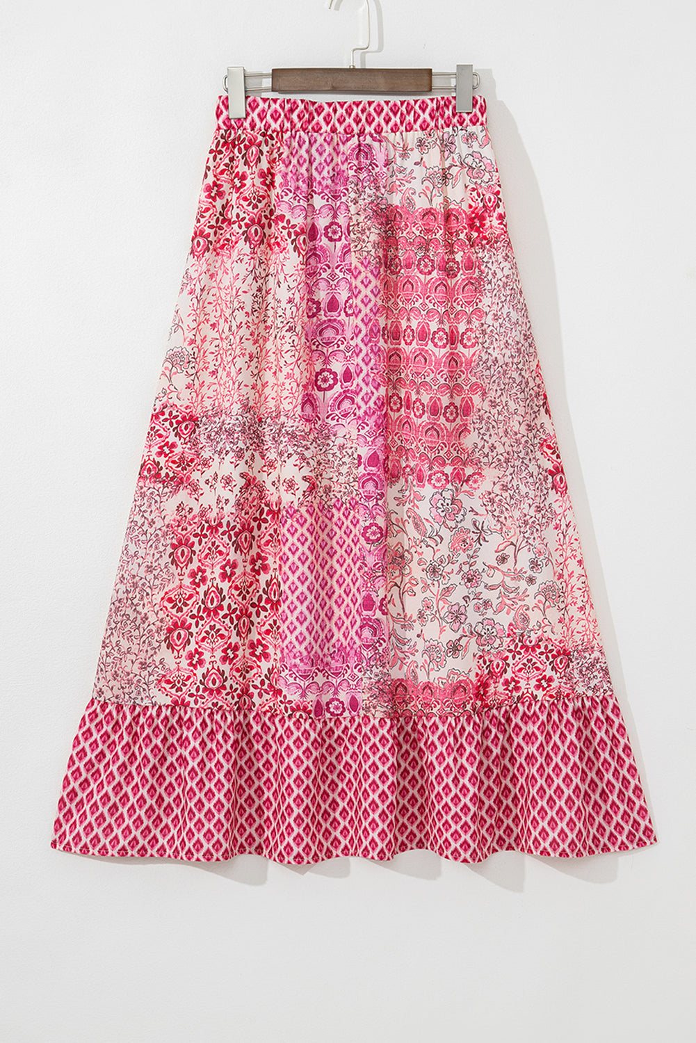 Red Boho High Waist Maxi Skirt
