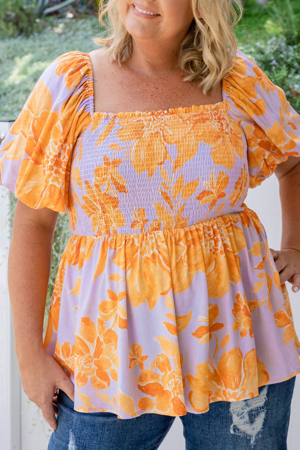 Purple Floral Babydoll Blouse