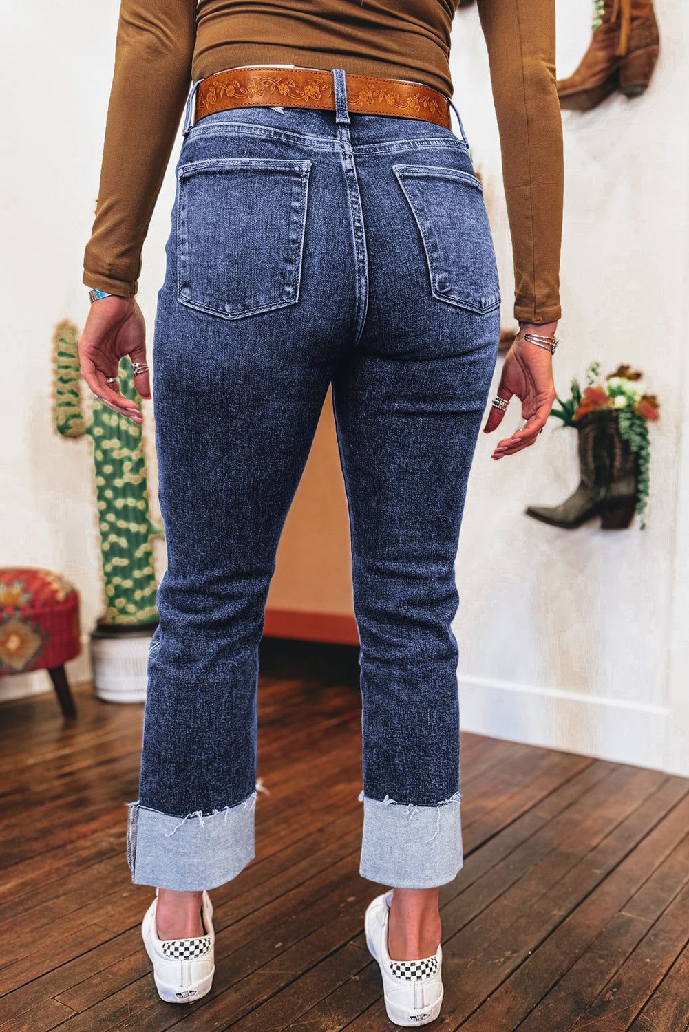 Folded Cuffed High Waist Jeans