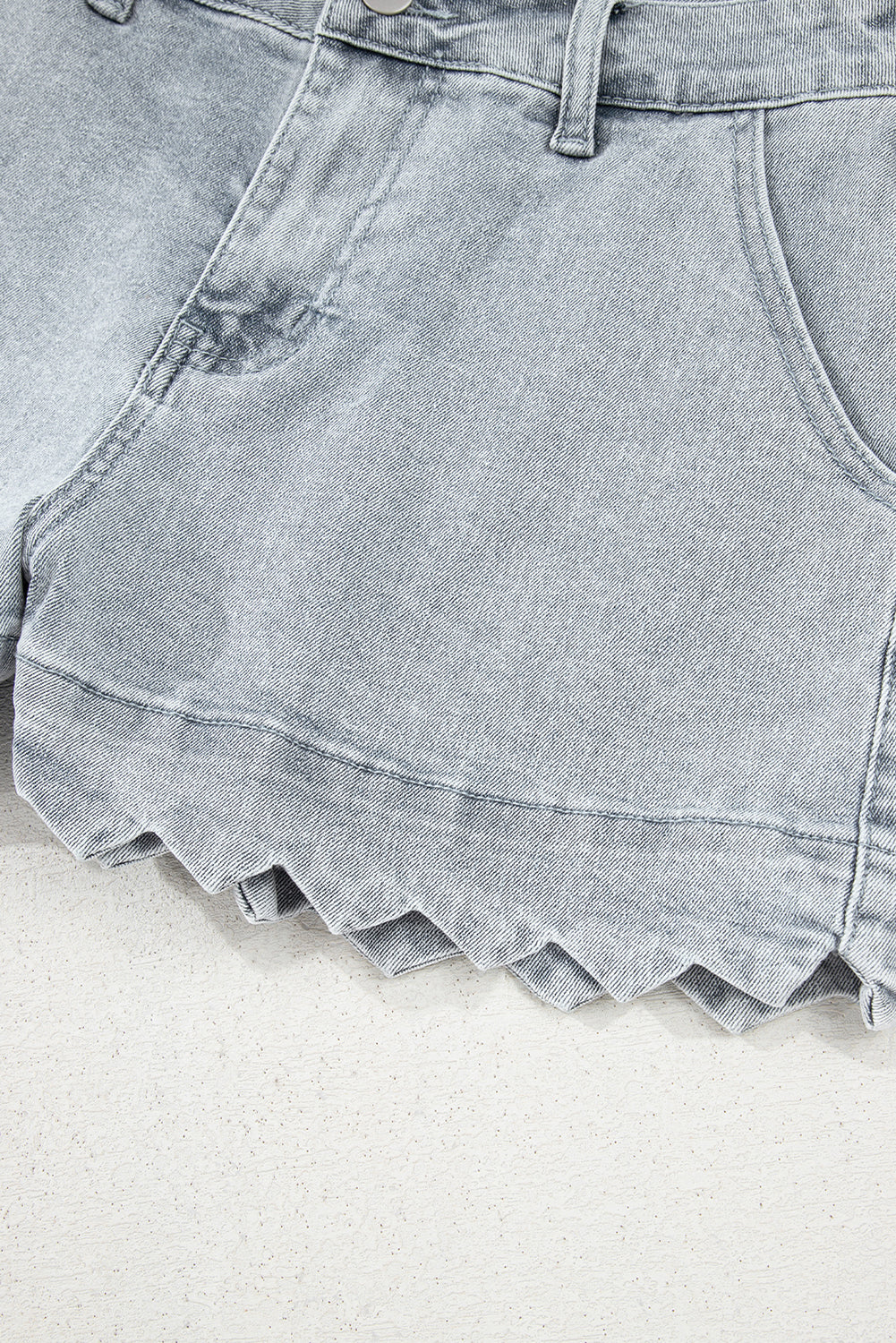 Dusk Blue Scalloped High Waist Denim Shorts
