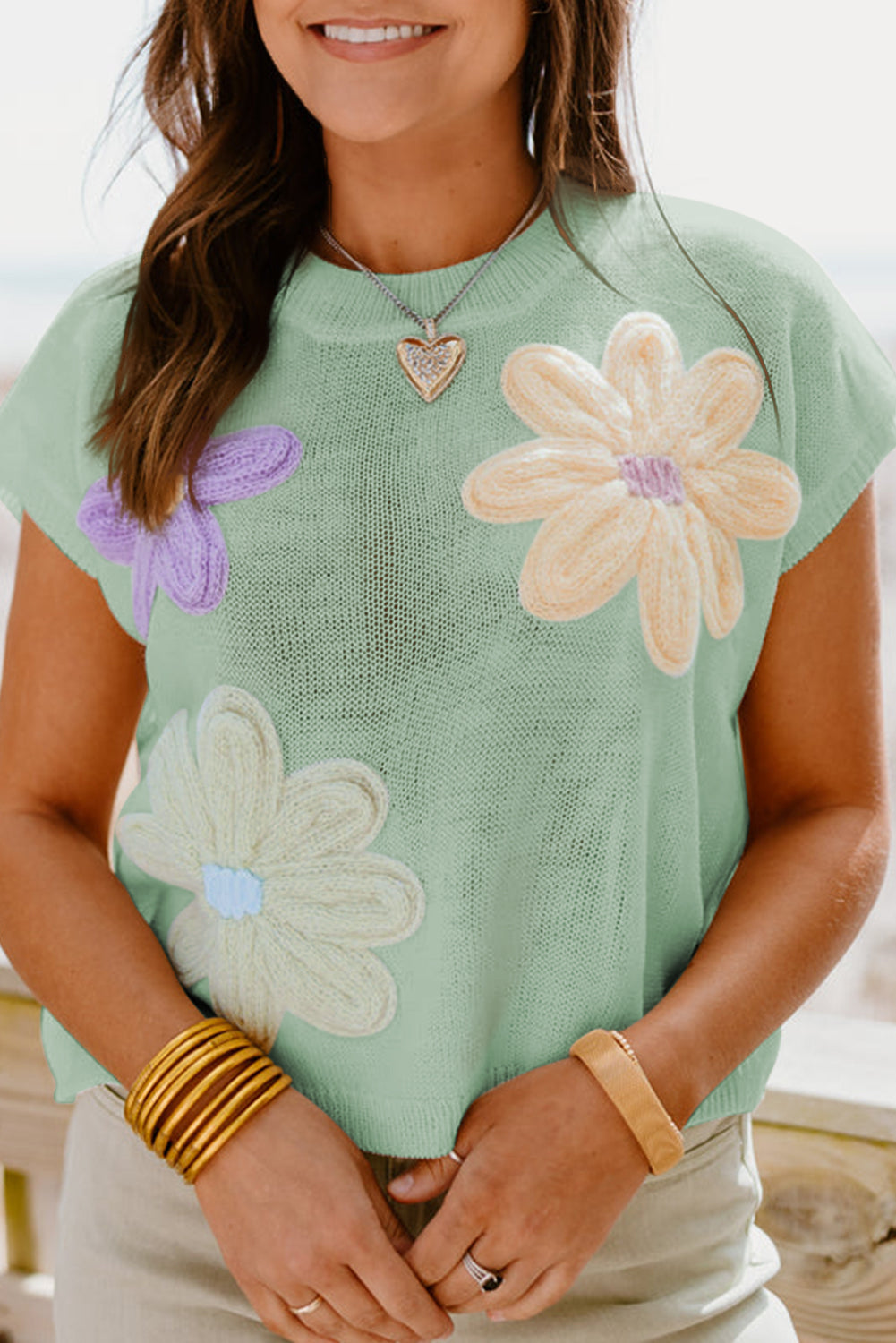 Jade Multi Crochet Flower Top
