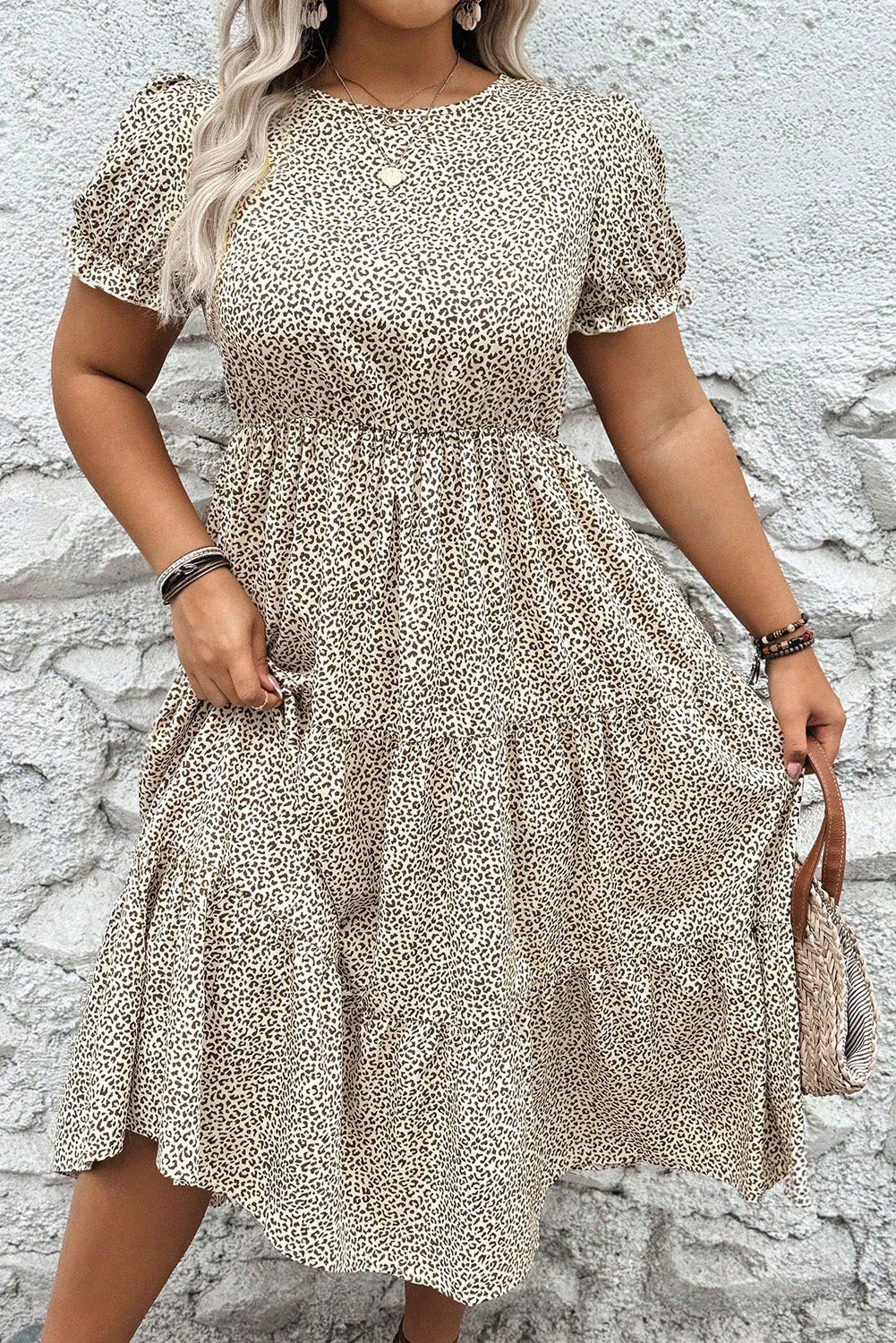 Beige Leopard Print Flared Dress